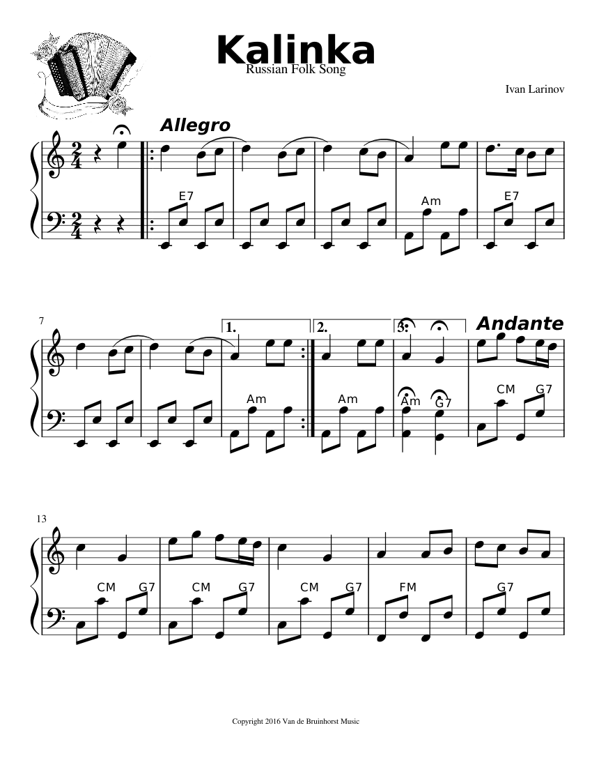 Kalinka sheet music for Accordion download free in PDF or MIDI