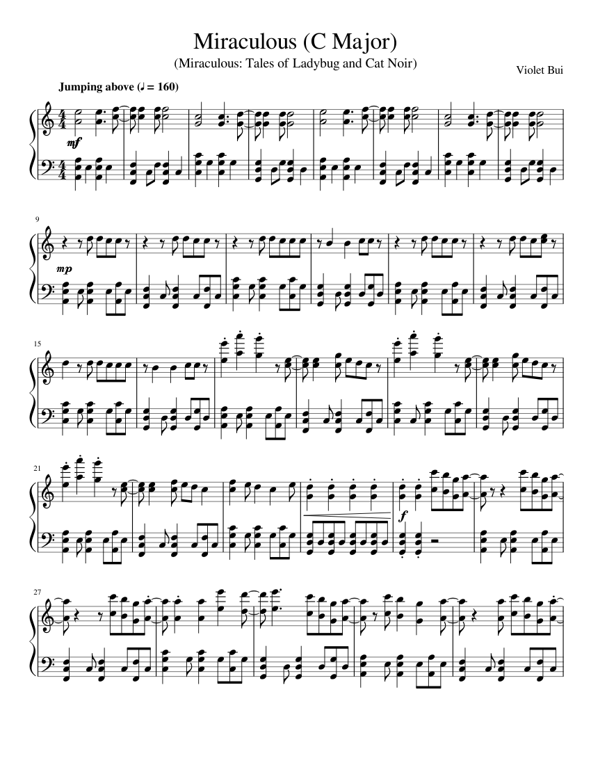 Miraculous C Major Sheet Music For Piano Download Free In