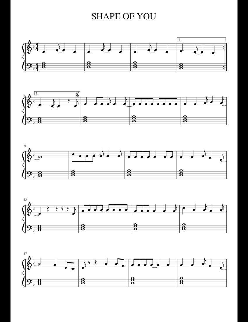 SHAPE OF YOU sheet music for Piano download free in PDF or MIDI