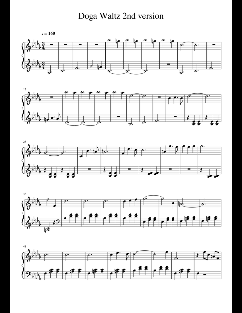 Doga Waltz for piano, easy sheet music for Piano download free in PDF