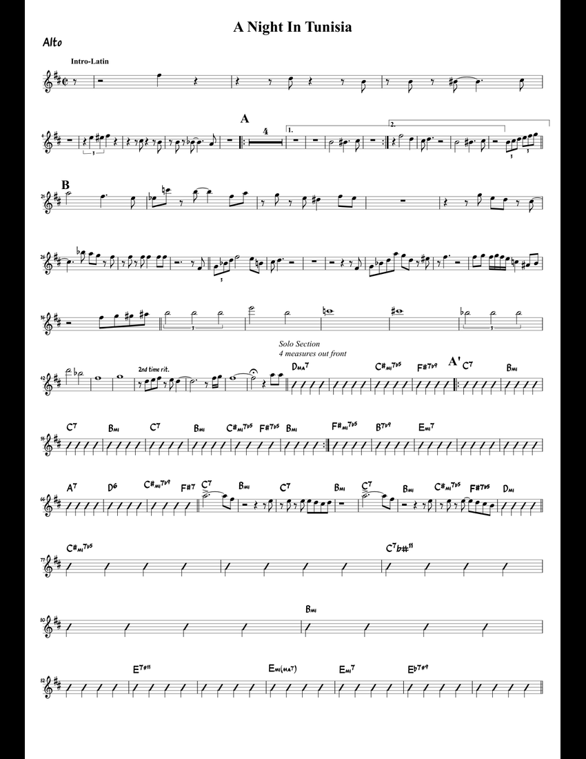 A Night In Tunisia Sax sheet music for Alto Saxophone download free in ...