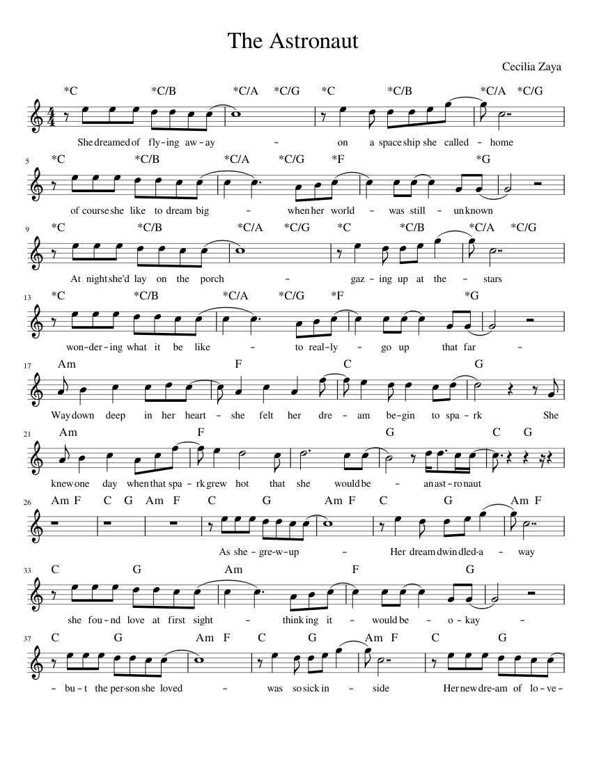 The Astronaut sheet music for Piano download free in PDF or MIDI