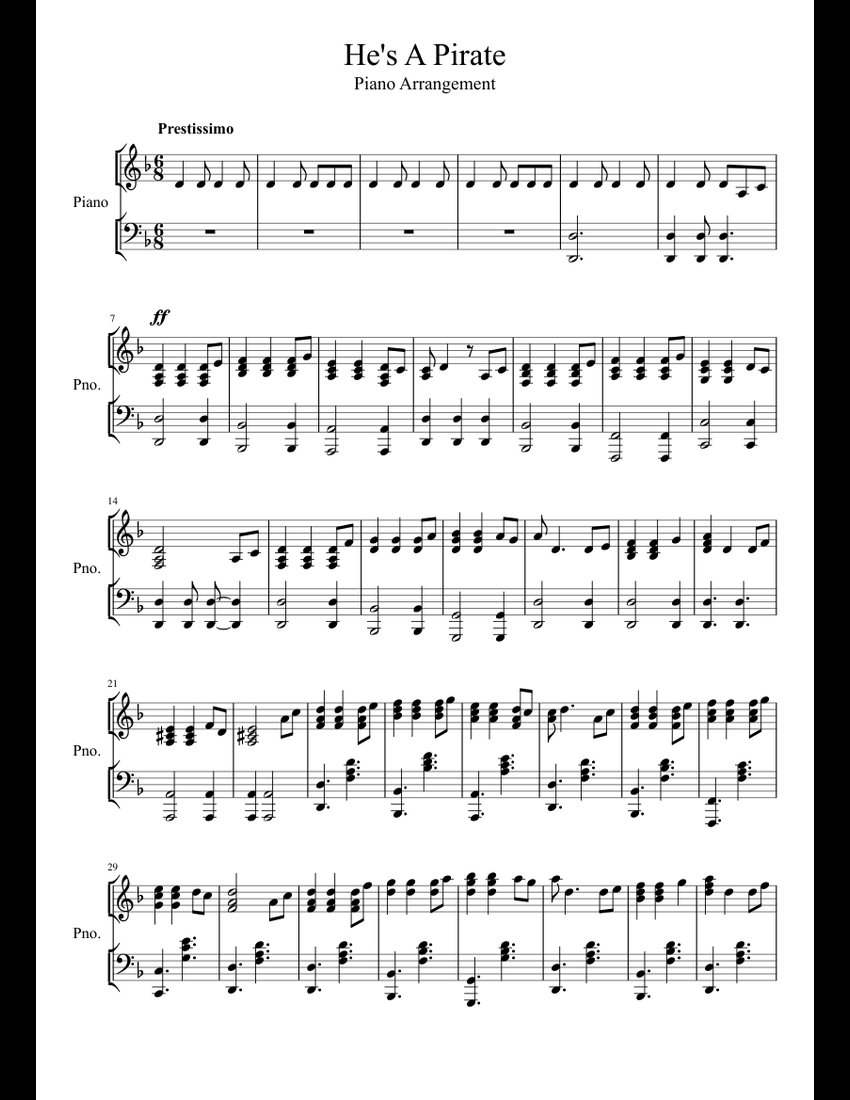 He's A Pirate sheet music for Piano download free in PDF or MIDI