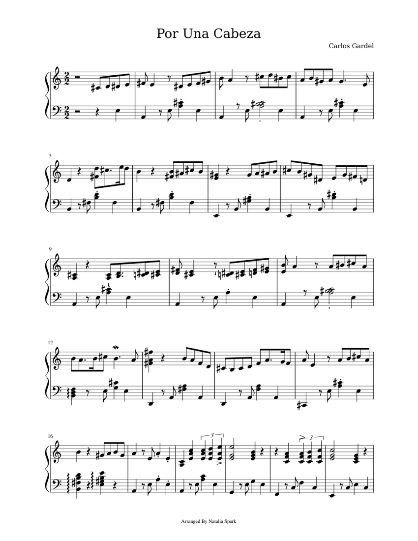 Por Una Cabeza Sheet music Download free in PDF or MIDI