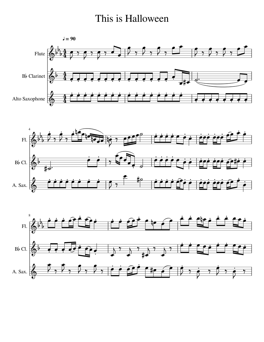 This is Halloween sheet music for Flute, Clarinet, Alto Saxophone