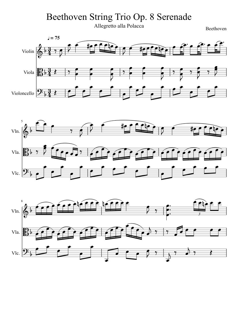Beethoven String Trio Op 8 Serenade Allegretto Alla Polacca - 