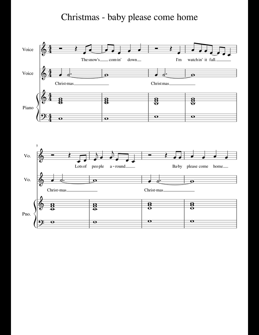Christmas - baby please come home Sheet music for Piano, Voice  Download free in PDF or MIDI 