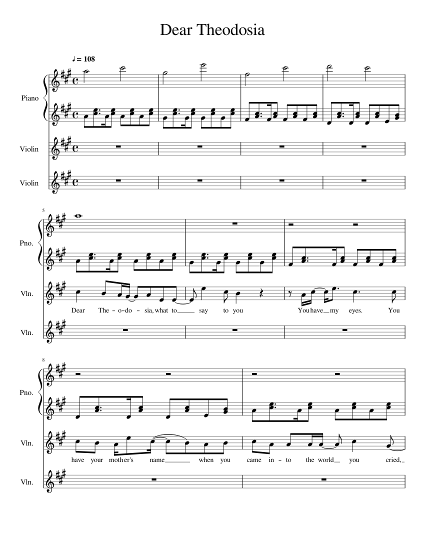 Dear Theodosia sheet music for Piano, Violin download free in PDF or MIDI