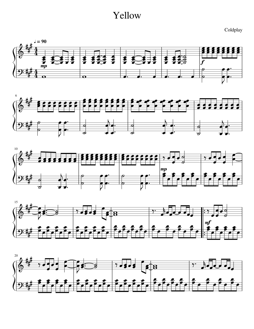 Yellow - Coldplay Sheet music for Piano | Download free in PDF or MIDI