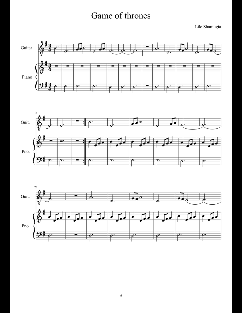 Game of thrones definitivo sheet music for Piano, Guitar ...