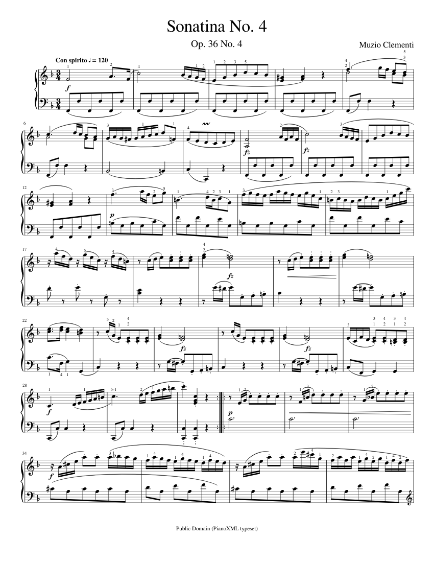 Clementi: Sonatina No. 4, Op 36 Sheet music for Piano | Download free ...
