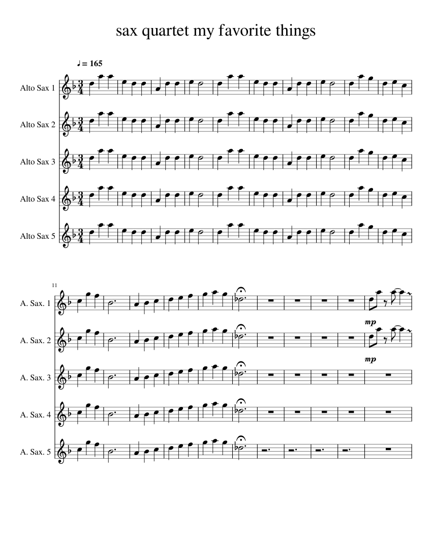 sax quartet my favorite things Sheet music for Saxophone (Alto