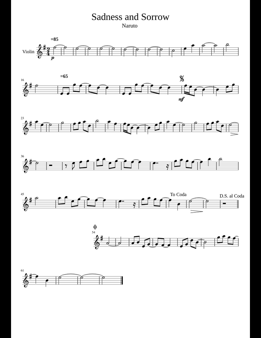 Sadness and Sorrow Violin sheet music for Violin download free in PDF ...
