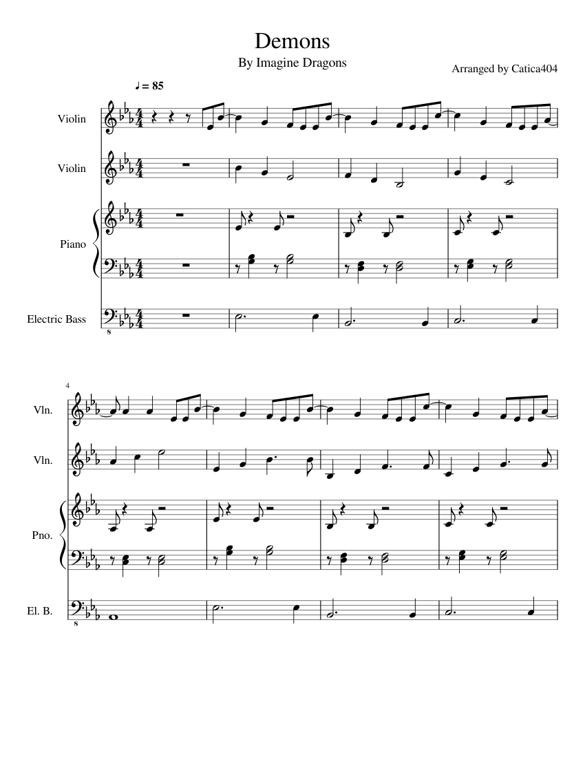 Demons Sheet music for Piano, Violin, Bass (Mixed Quartet) | Musescore.com
