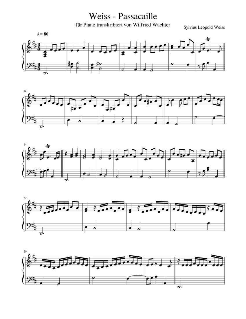 Weiss - Passacaille Sheet music for Piano | Download free in PDF or