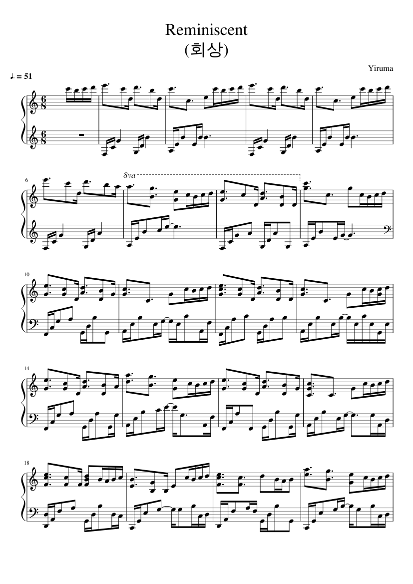 Reminiscent Piano Solo - Yiruma sheet music for Piano download free in
