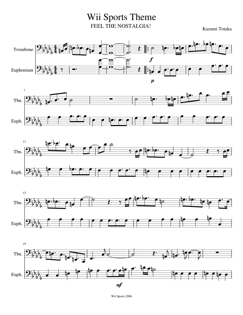 Wii Sports (Low Brass) sheet music for Trombone, Tuba download free in ...