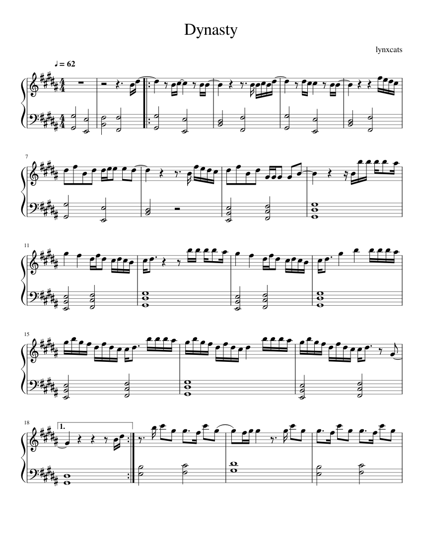 Dynasty Sheet Music For Piano Solo Musescore Com - dynasty roblox piano