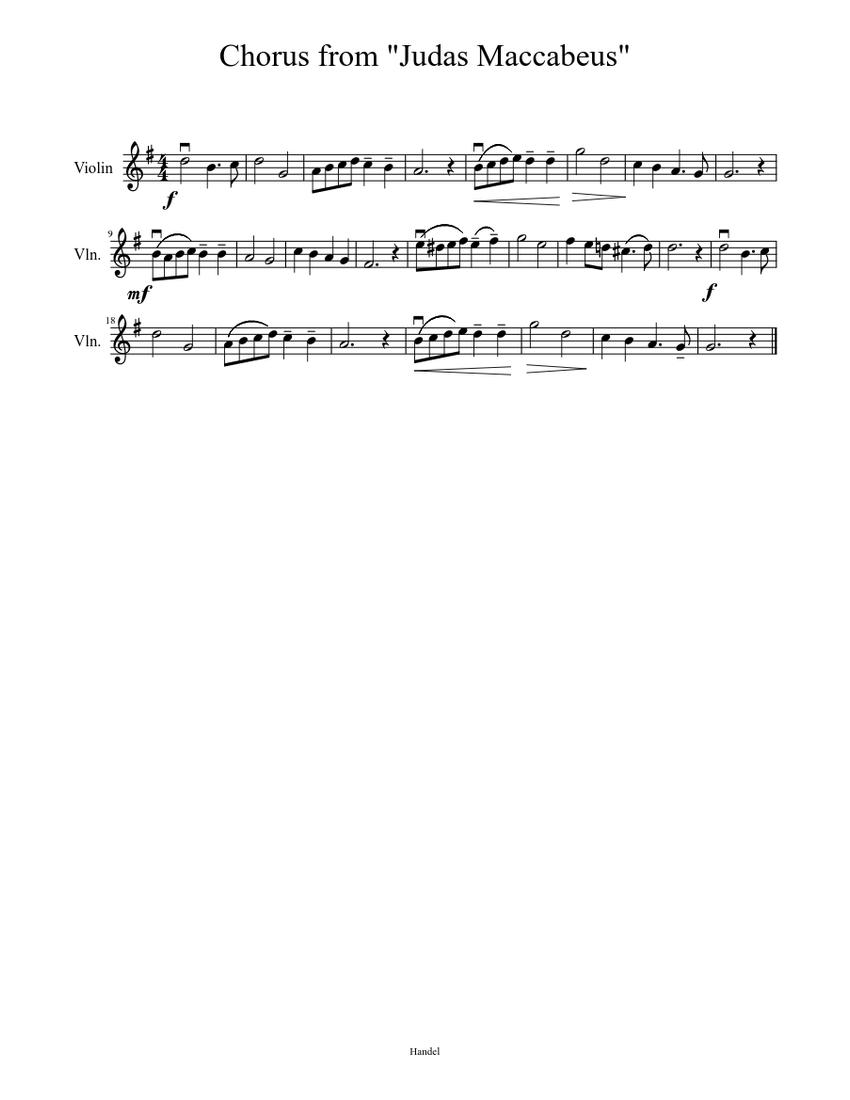 Chorus from "Judas Maccabeus" Sheet music for Violin Download free in