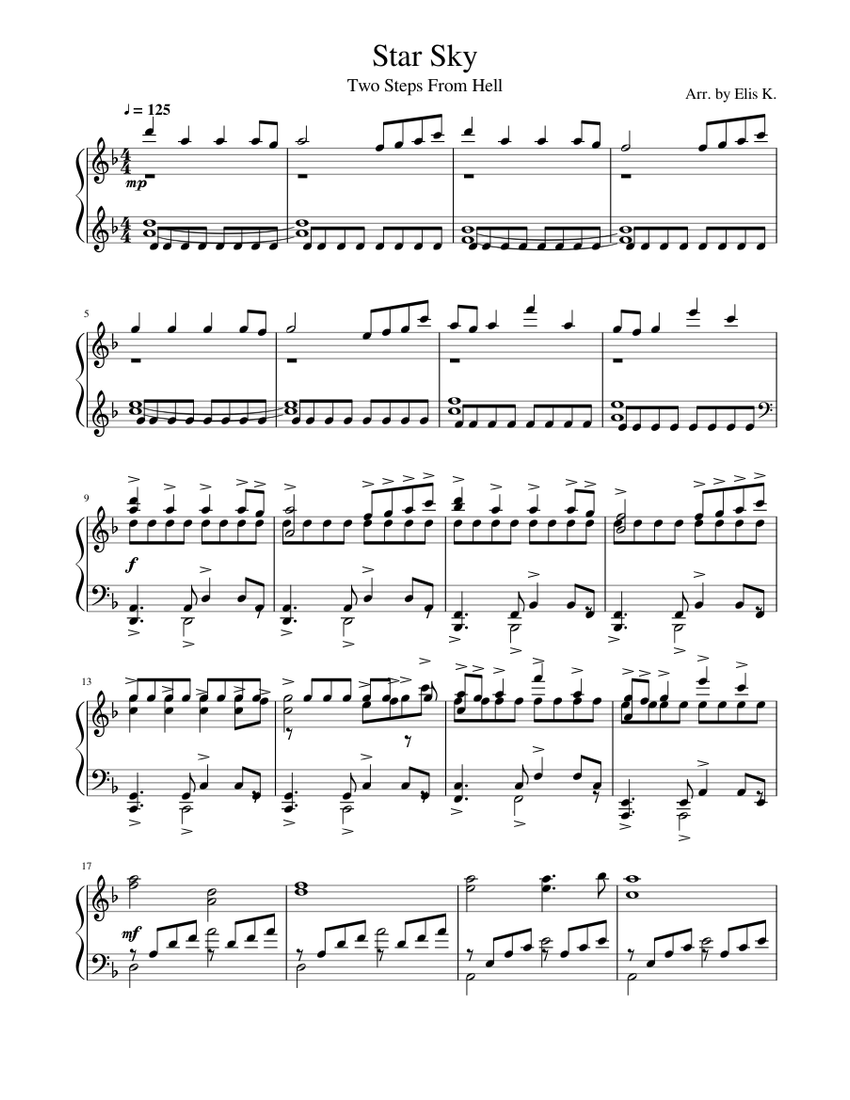 Two steps from hell star sky sheet music musescore
