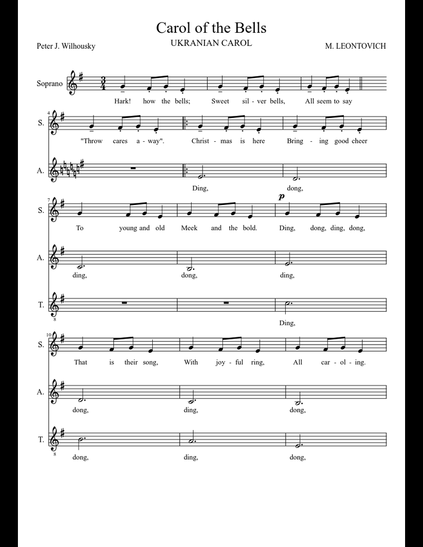 Carol of the bells Tenor sheet music for Voice download free in PDF or MIDI