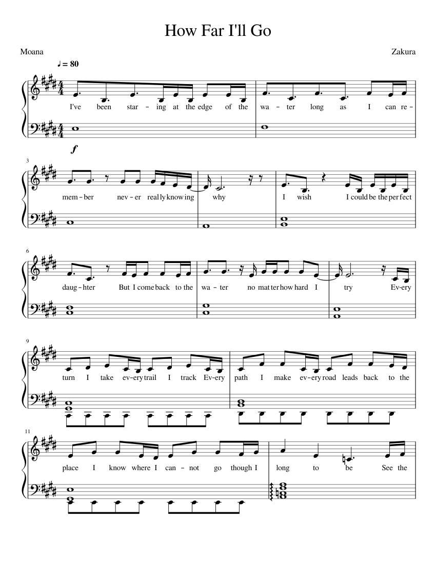 Moana - How Far I'll Go sheet music for Piano download free in PDF or MIDI