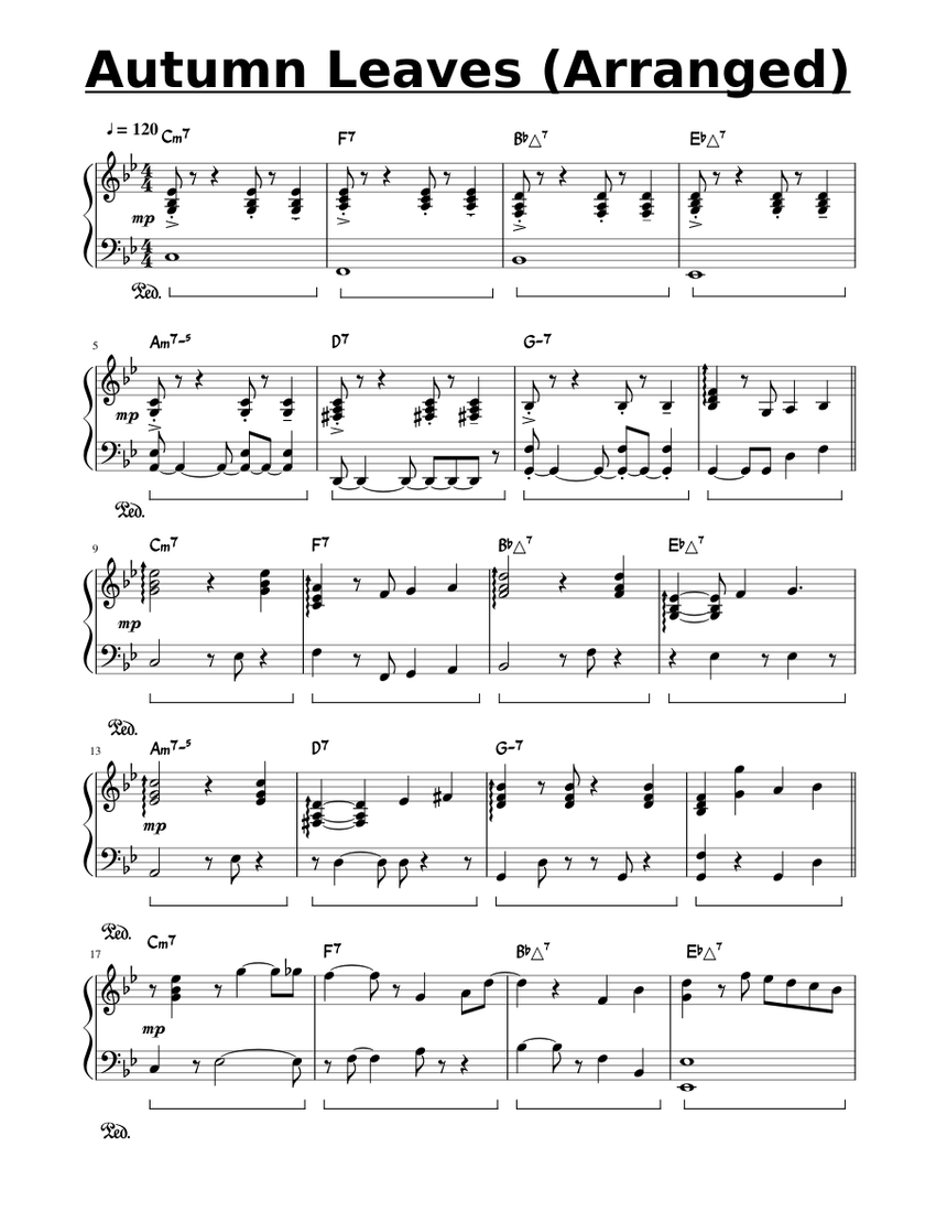 Autumn Leaves (Arranged) Sheet music for Piano | Download free in PDF