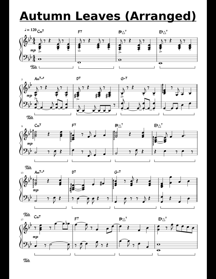 Autumn Leaves (Arranged) sheet music for Piano download free in PDF or MIDI