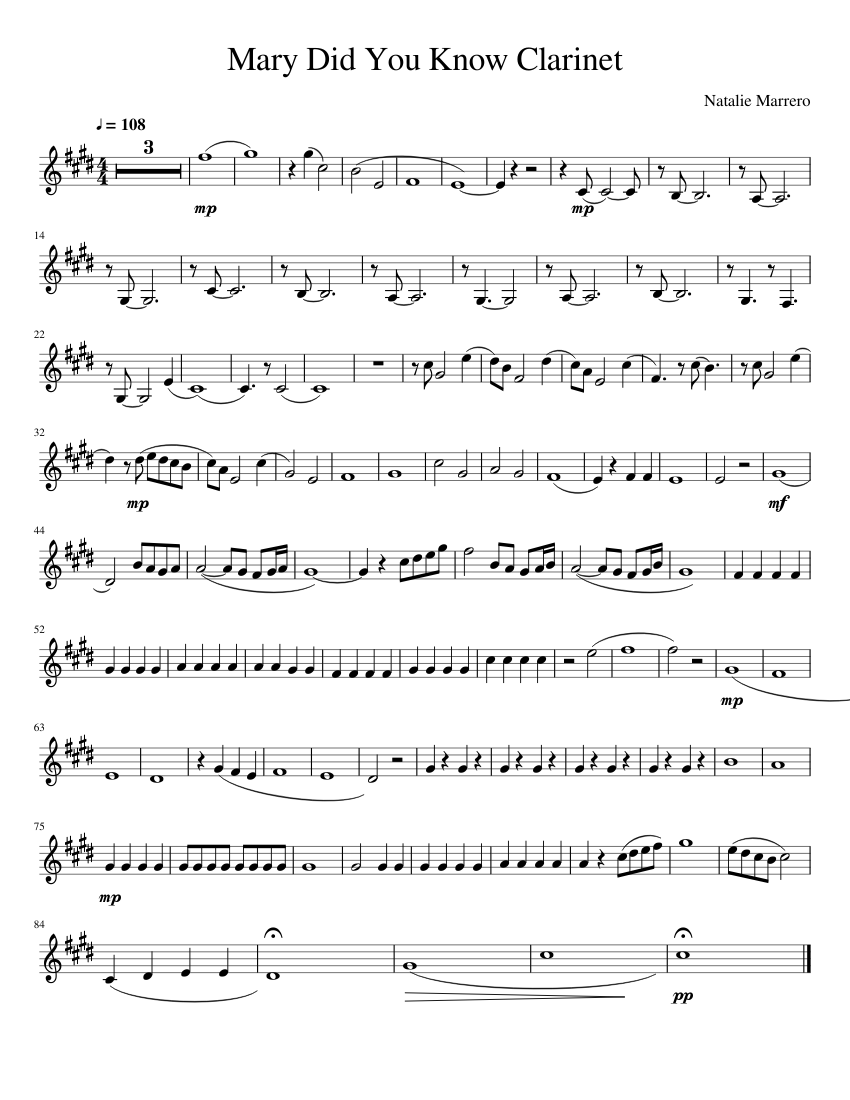 Mary Did You Know? Clarinet sheet music for Clarinet download free in