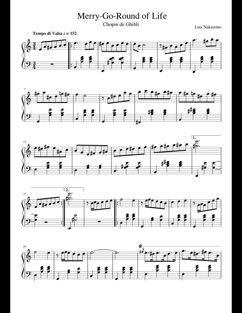 Merry-Go-Round of Life (Chopin Style Arrangement for Piano) sheet music