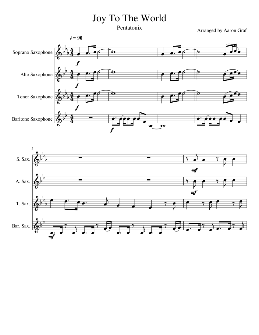 Joy to the World (Pentatonix) sheet music for Soprano Saxophone, Alto Saxophone, Tenor Saxophone ...