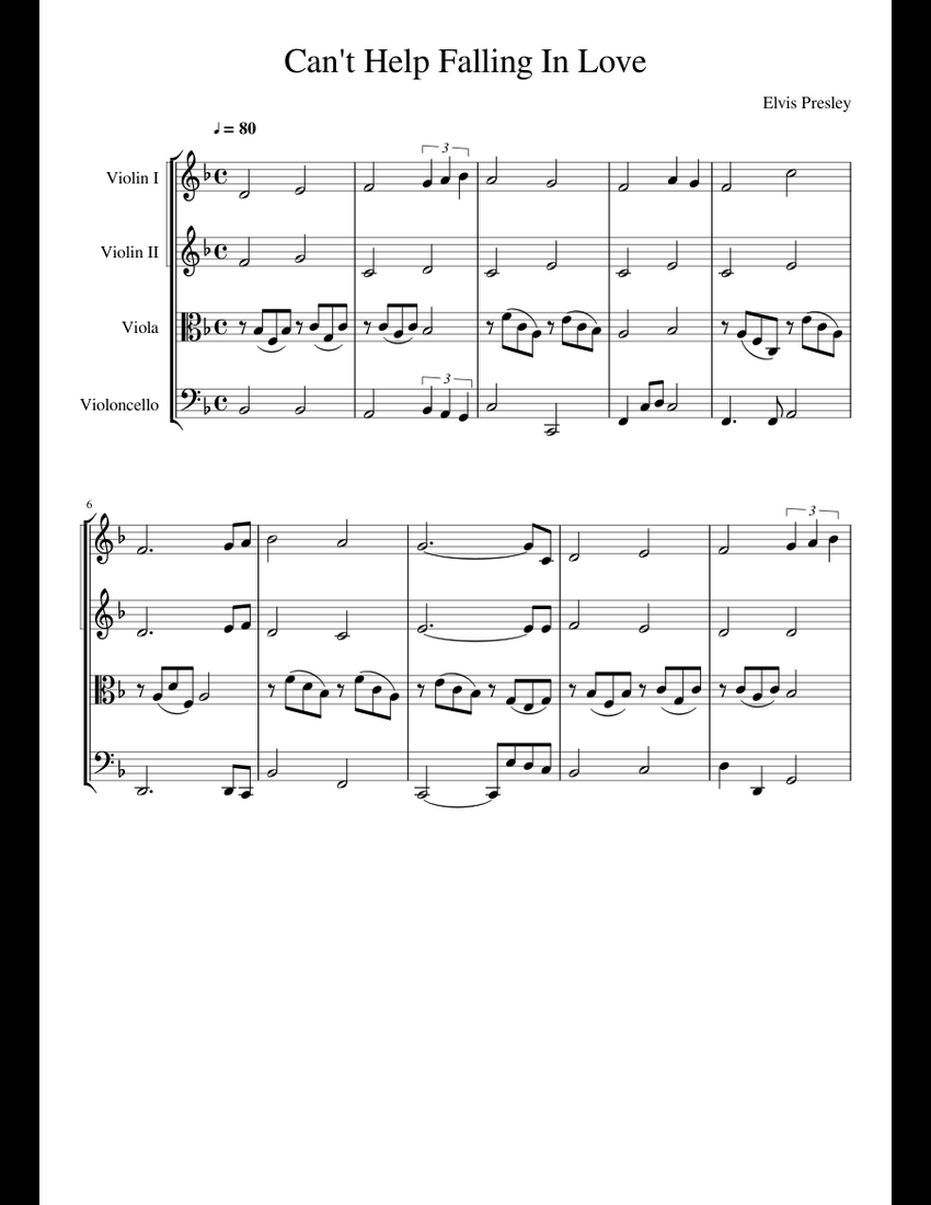 Can't Help Falling In Love sheet music for Violin, Viola, Cello