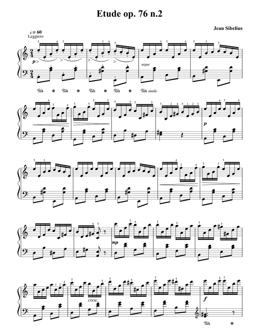 Jean Sibelius Etude op. 76 n.2 Sheet music for Piano Download free in PDF or MIDI