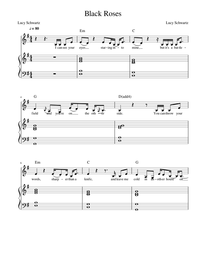 Black Roses Sheet music for Piano, Voice Download free in PDF or MIDI