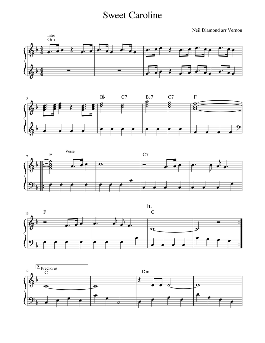 Sweet_Caroline Sheet music for Piano | Download free in PDF or MIDI