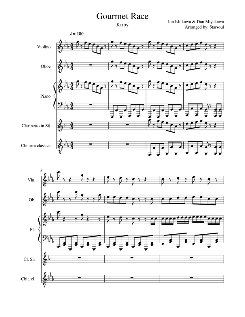 Gourmet Race Sheet music for Piano, Violin, Clarinet (In B Flat), Oboe ...