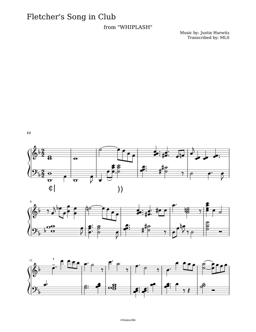 Fletcher's Song in club - Whiplash Sheet music for Piano ...