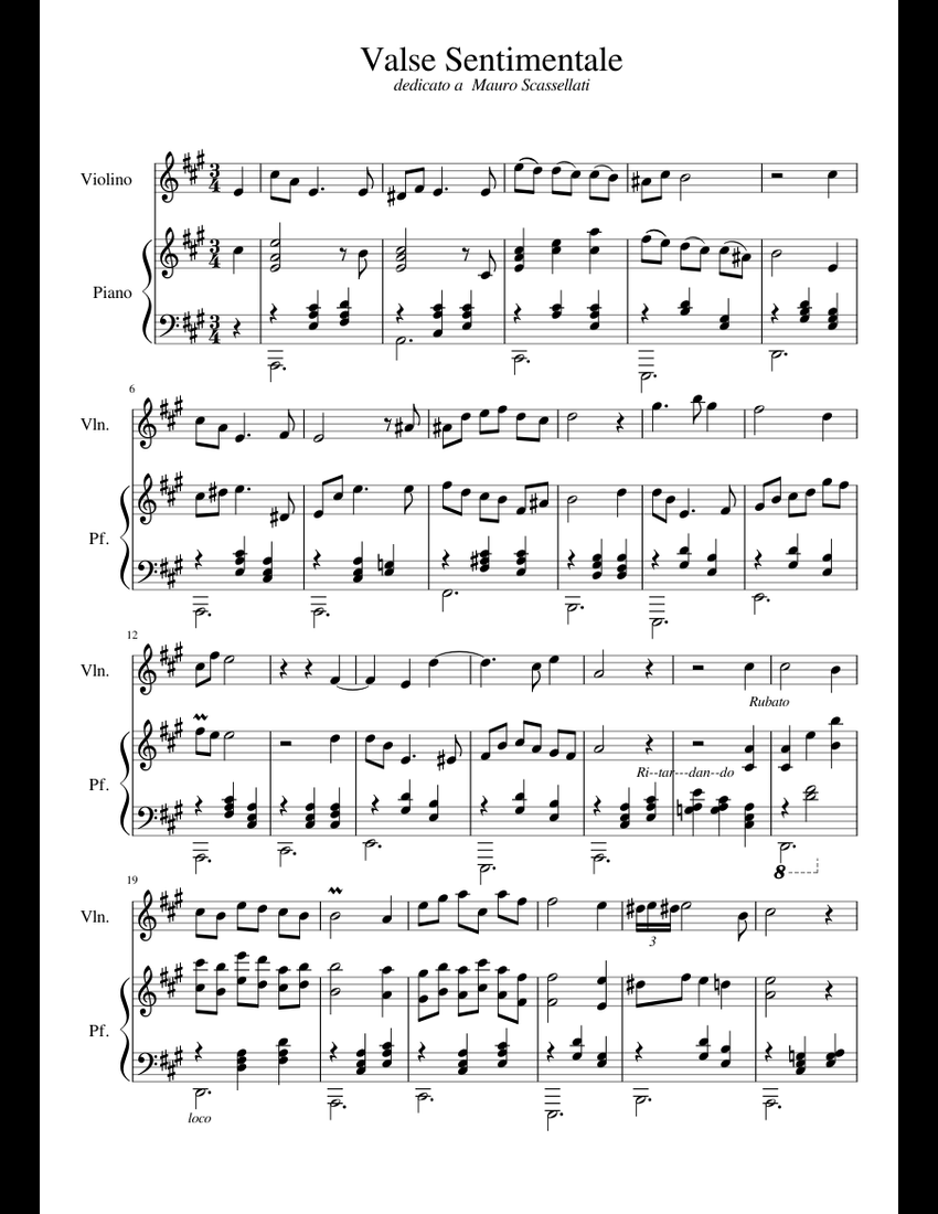 Valse Sentimentale sheet music for Violin, Piano download free in PDF ...