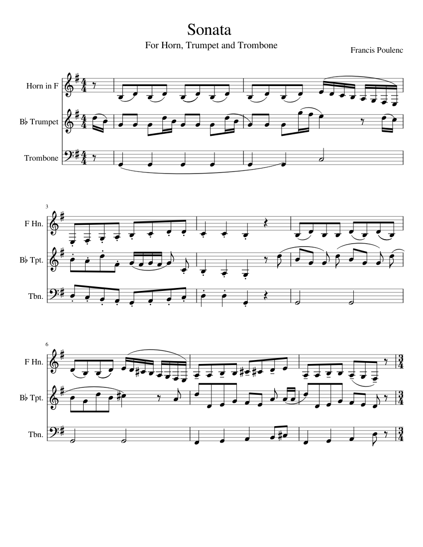 Francis Poulenc Sonata WIP Sheet music for Trumpet (In B Flat