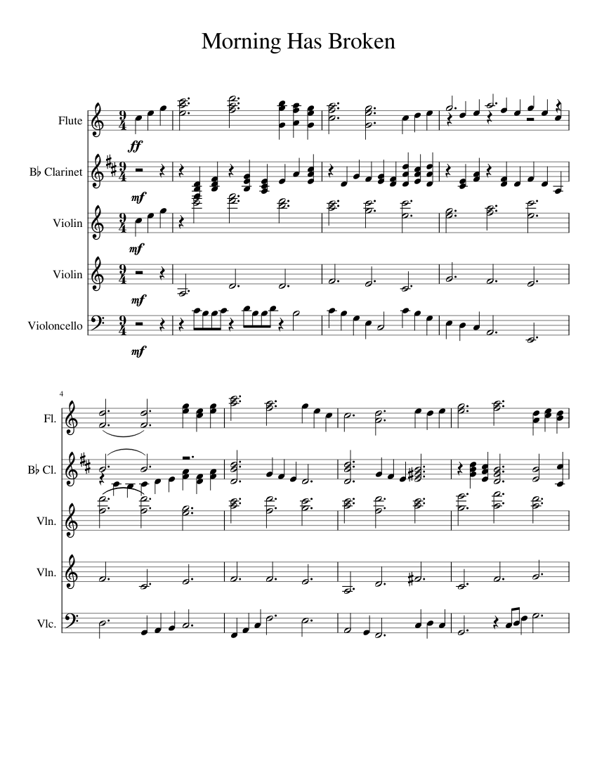 Morning Has Broken Sheet music for Violin, Flute, (In B Flat