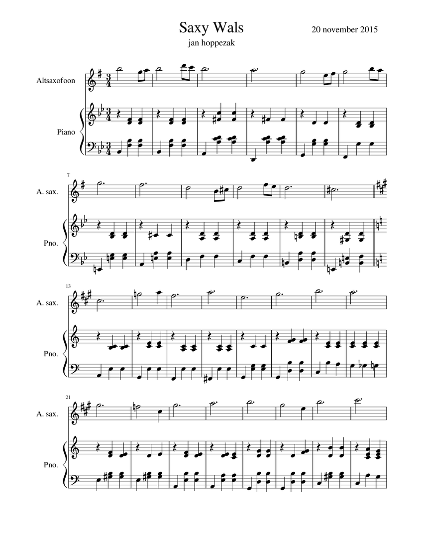 Saxy Wals Sheet music for Piano, Saxophone (Alto) (Solo) | Musescore.com