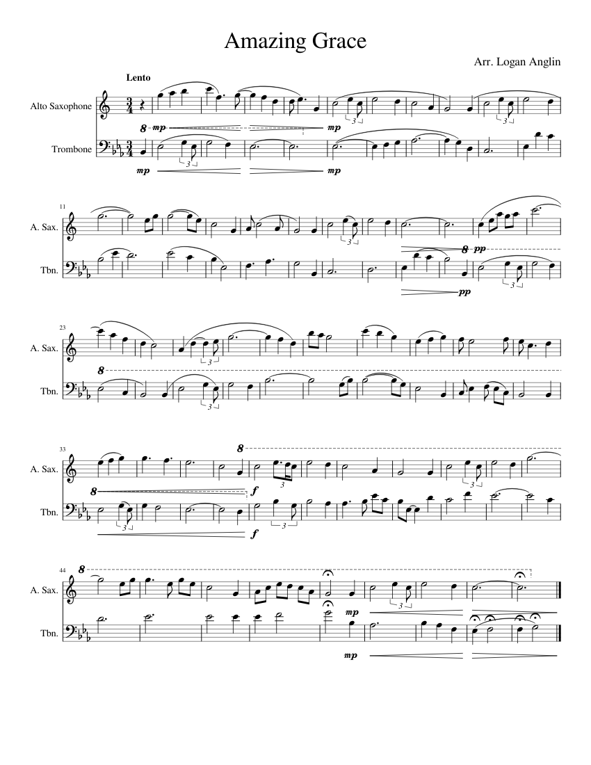 Amazing Grace Sheet Music For Alto Saxophone Trombone Download Free In Pdf Or Midi 