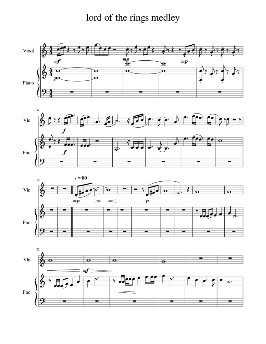 lord of the rings sheet music violin