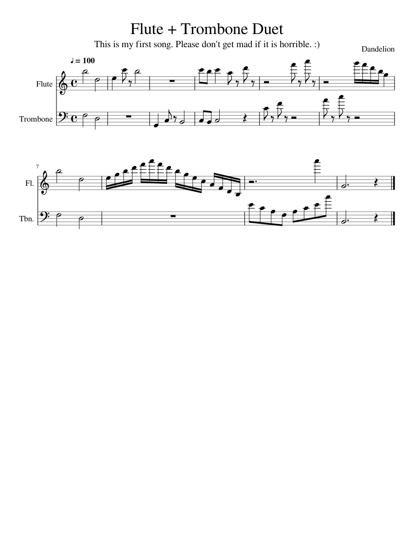 Flute and Trombone Duet sheet music for Flute, Trombone download free ...