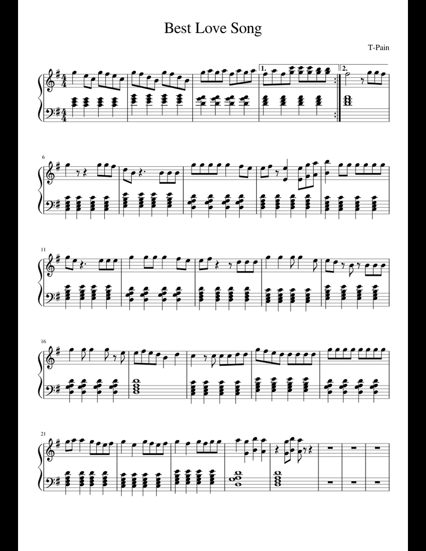 Best Love Song sheet music for Piano download free in PDF or MIDI