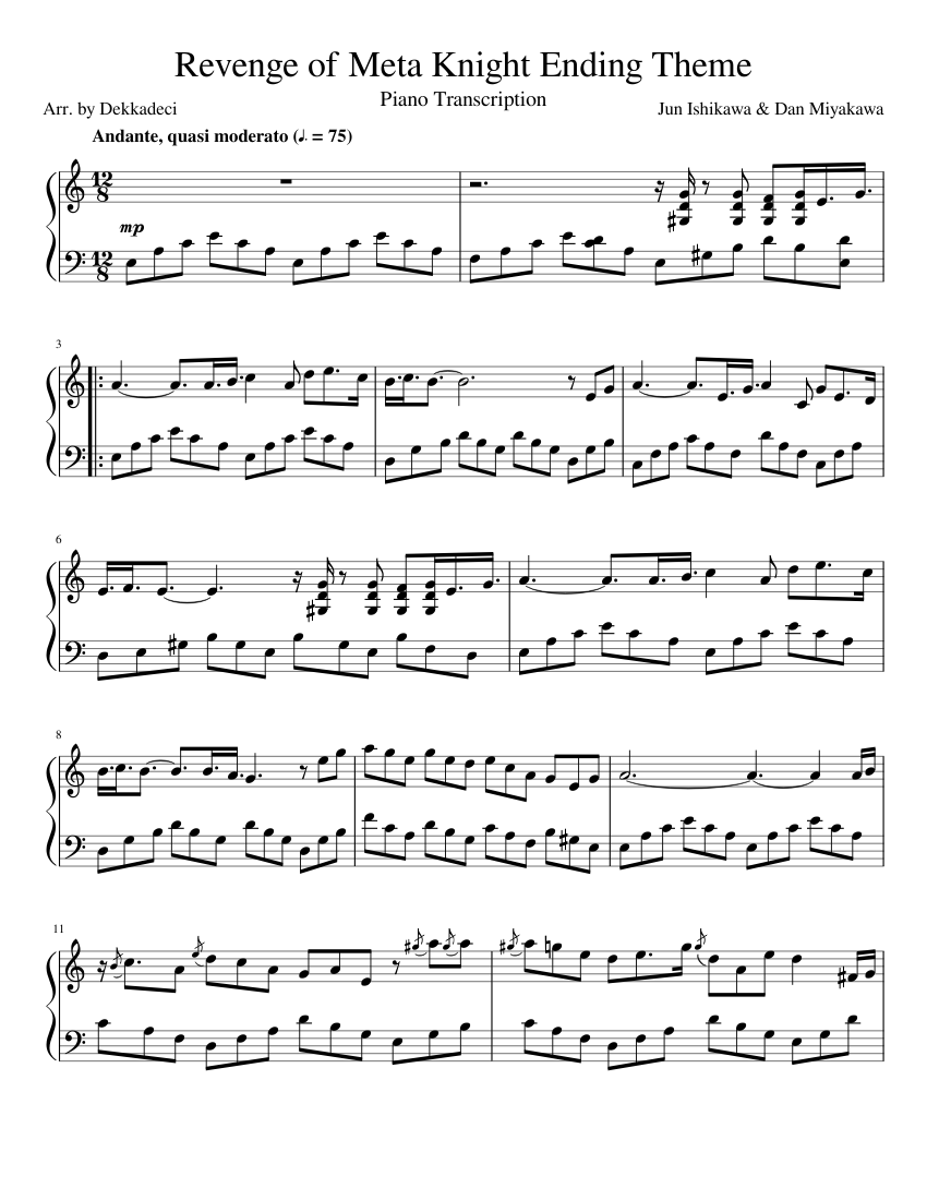 Revenge of Meta Knight Ending Theme (Piano Transcription) sheet music ...