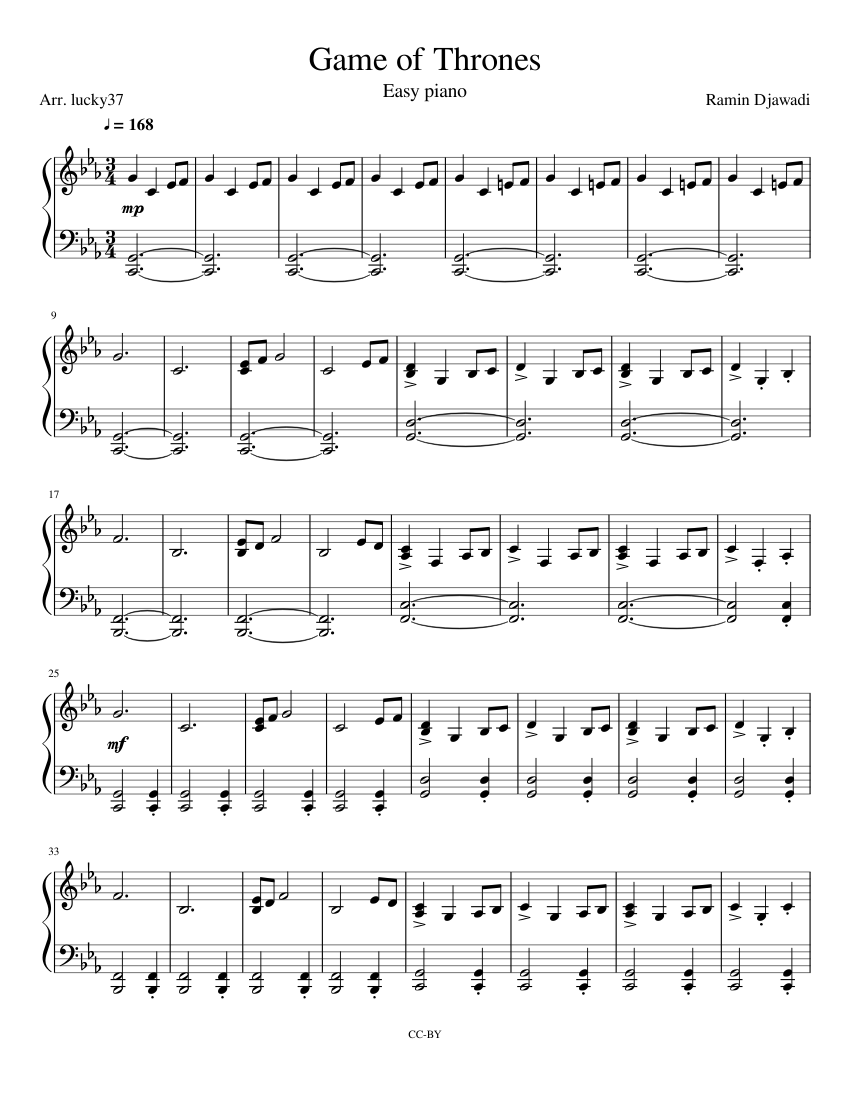 Game of Thrones Easy piano sheet music for Piano download free in PDF