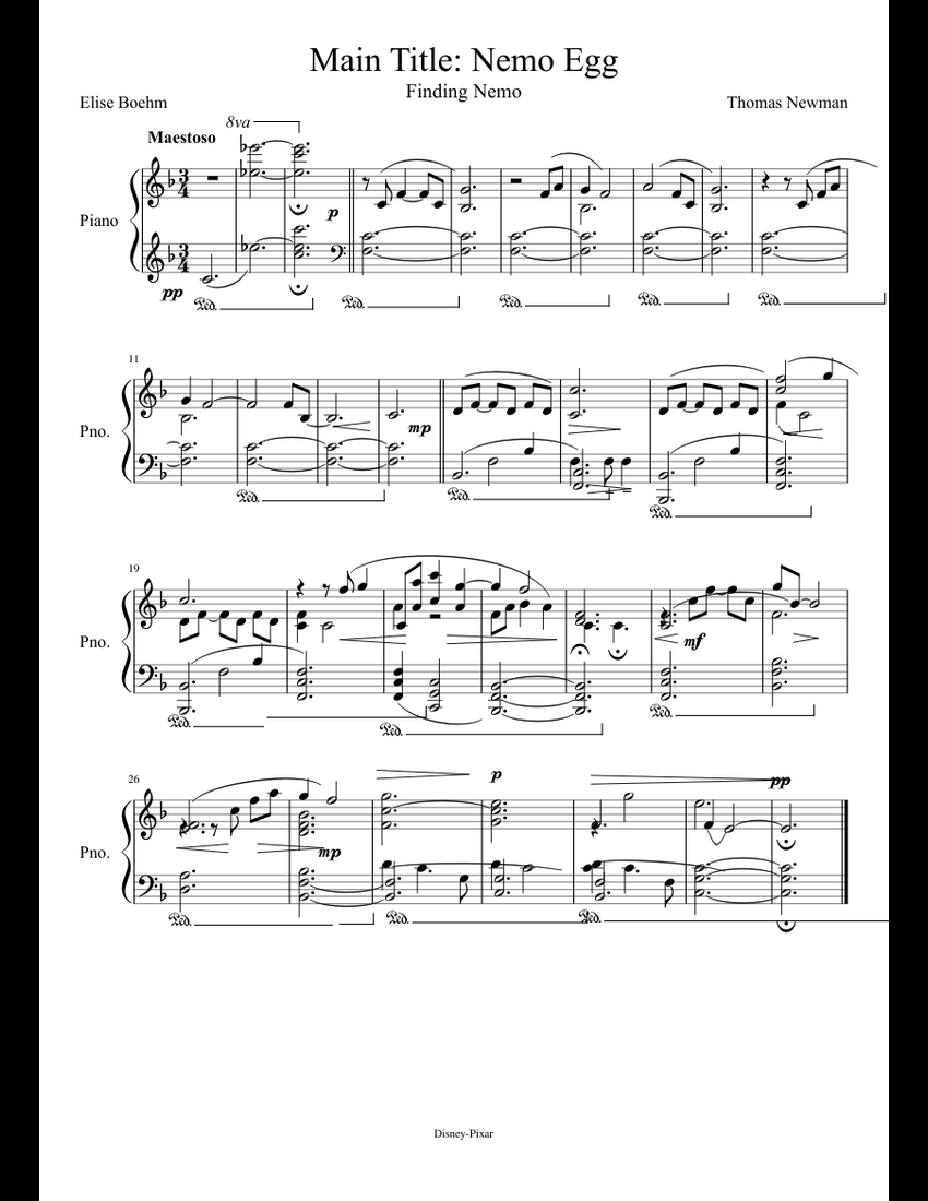 Main Title: Nemo Egg sheet music for Piano download free in PDF or MIDI