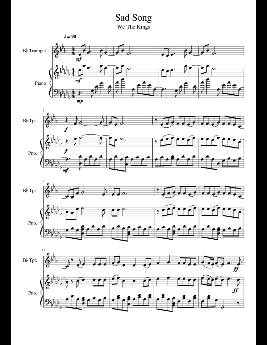 Sad Song sheet music for Piano, Trumpet download free in PDF or MIDI