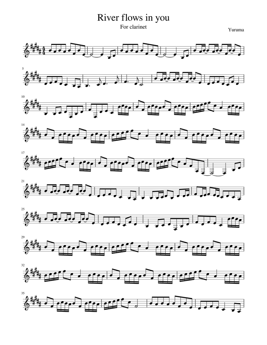 River flows in you Sheet music for Clarinet (Solo) | Musescore.com